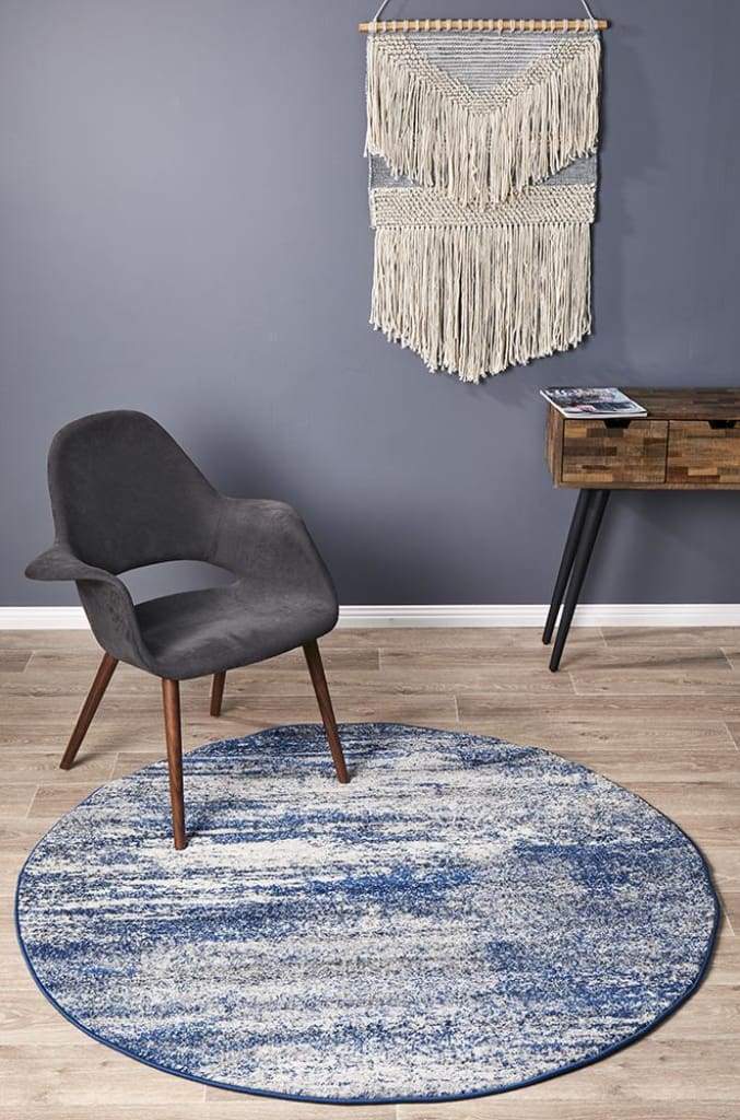 Mirage Casandra Dunescape Modern Blue Grey Round Floor Rug - Newstart Furniture