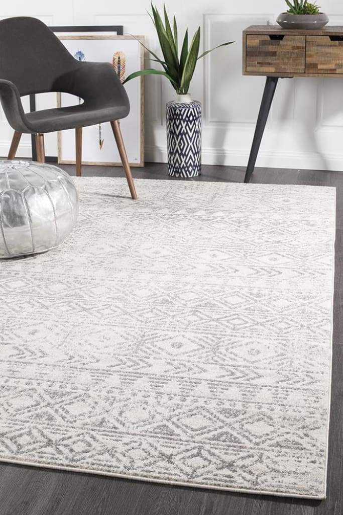 Oasis Ismail White Grey Rustic Floor  Rug - Newstart Furniture