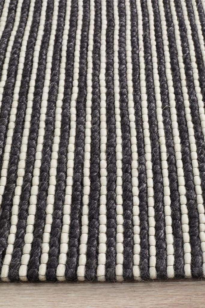 Studio Oskar Felted Wool Striped Floor Rug Black White - Newstart Furniture