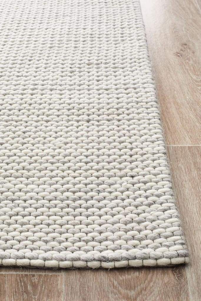 Studio Oskar Felted Wool Striped Floor Rug Grey White - Newstart Furniture