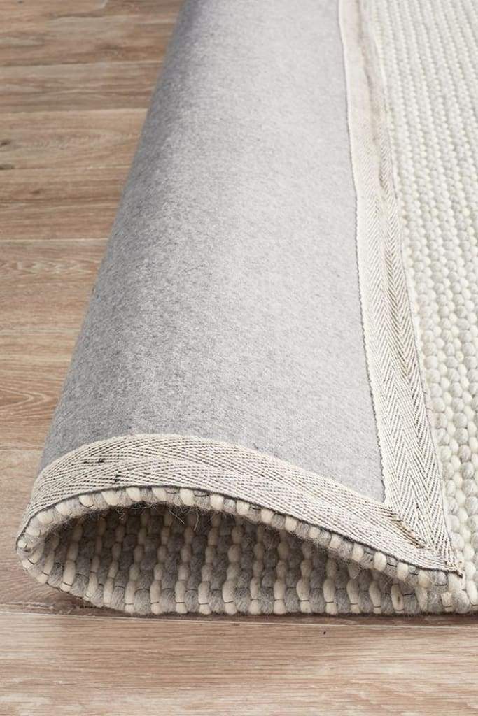 Studio Oskar Felted Wool Striped Floor Rug Grey White - Newstart Furniture