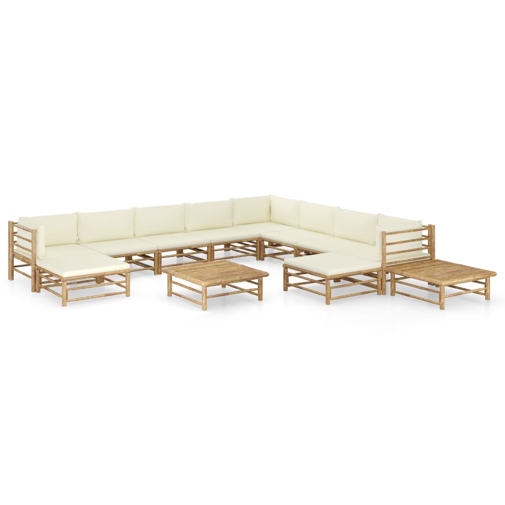 12 Piece Garden Lounge Set with Cream White Cushions Bamboo - Newstart Furniture