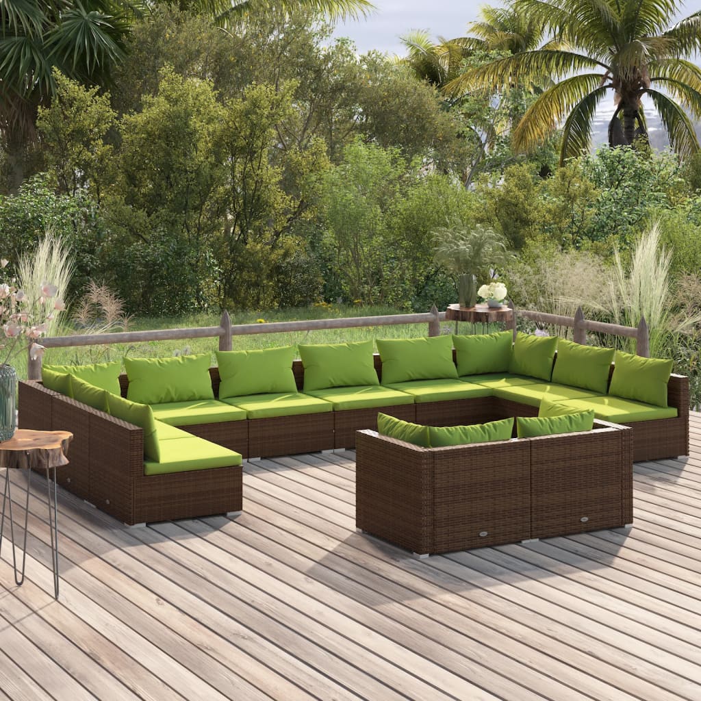 12 Piece Garden Lounge Set with Cushions Brown Poly Rattan - Newstart Furniture
