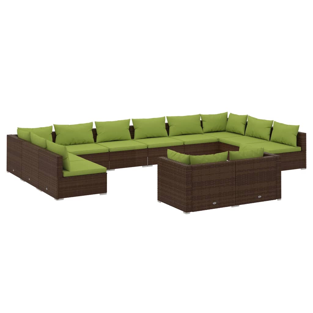 12 Piece Garden Lounge Set with Cushions Brown Poly Rattan - Newstart Furniture