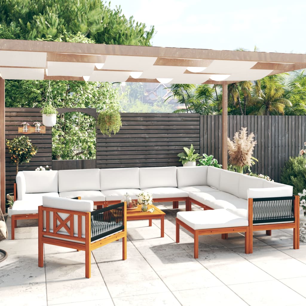 12 Piece Garden Lounge Set with Cushions Cream Solid Acacia Wood - Newstart Furniture