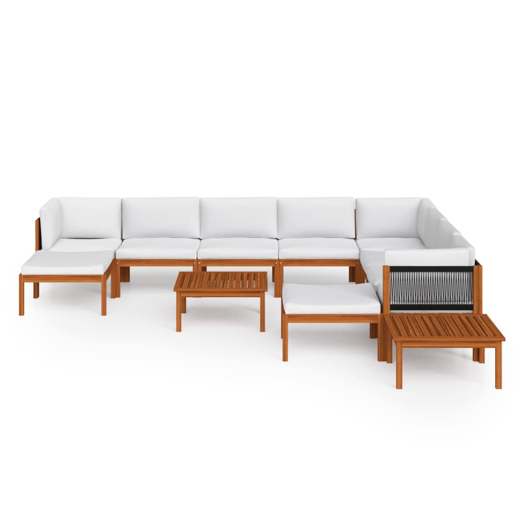12 Piece Garden Lounge Set with Cushions Cream Solid Acacia Wood - Newstart Furniture