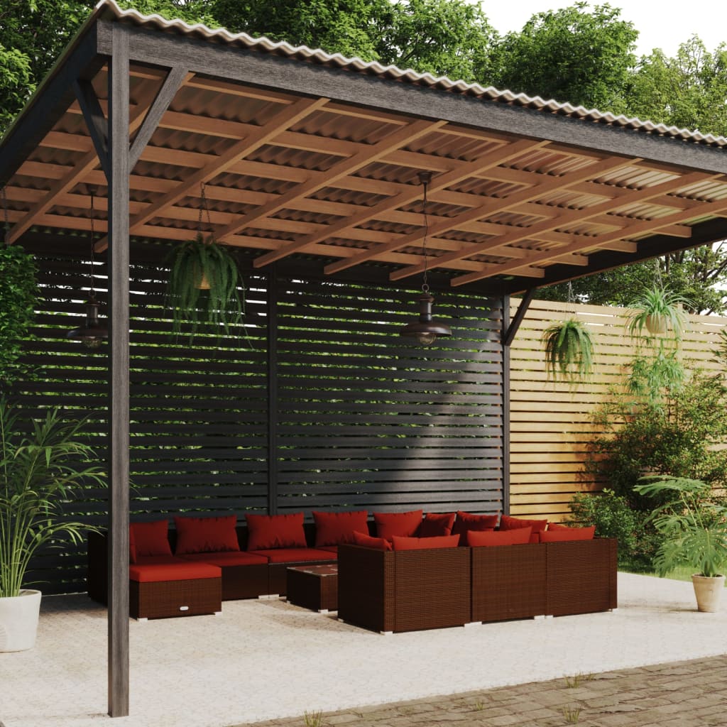 12 Piece Garden Lounge Set with Cushions Poly Rattan Brown - Newstart Furniture
