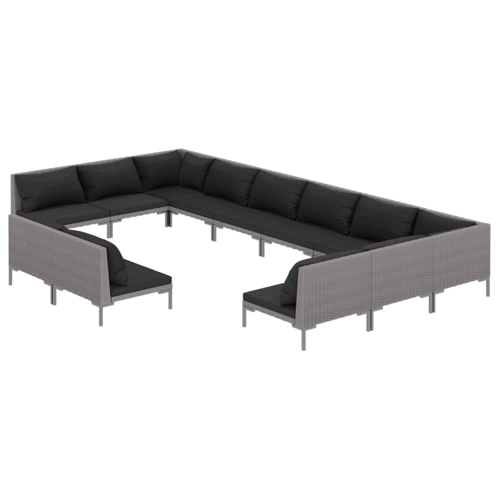 12 Piece Garden Lounge Set with Cushions Poly Rattan Dark Grey - Newstart Furniture