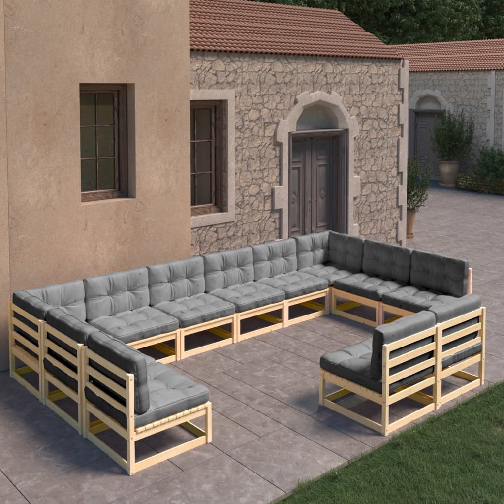 12 Piece Garden Lounge Set with Cushions Solid Pinewood - Newstart Furniture