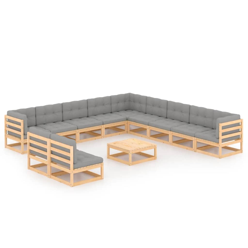 12 Piece Garden Lounge Set with Cushions Solid Pinewood - Newstart Furniture