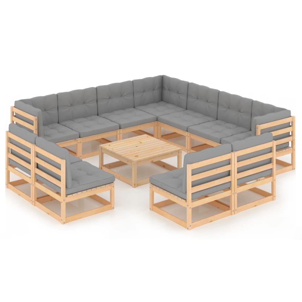 12 Piece Garden Lounge Set with Cushions Solid Pinewood - Newstart Furniture