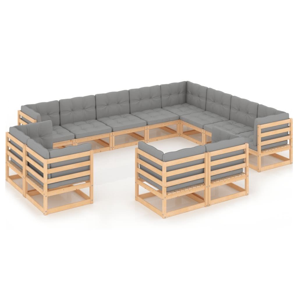 12 Piece Garden Lounge Set with Cushions Solid Pinewood - Newstart Furniture
