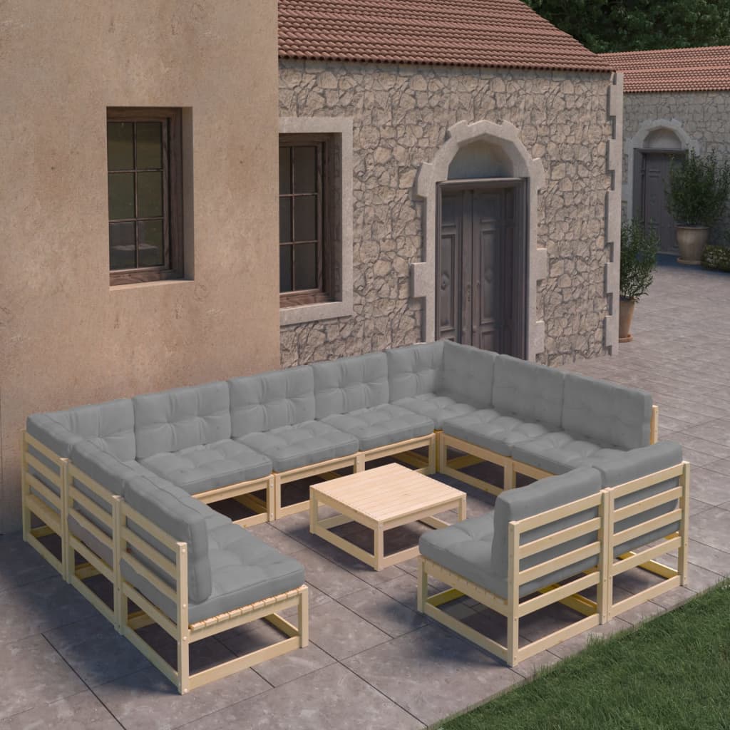 12 Piece Garden Lounge Set with Cushions Solid Pinewood - Newstart Furniture