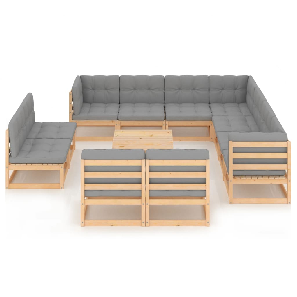 12 Piece Garden Lounge Set with Cushions Solid Pinewood - Newstart Furniture