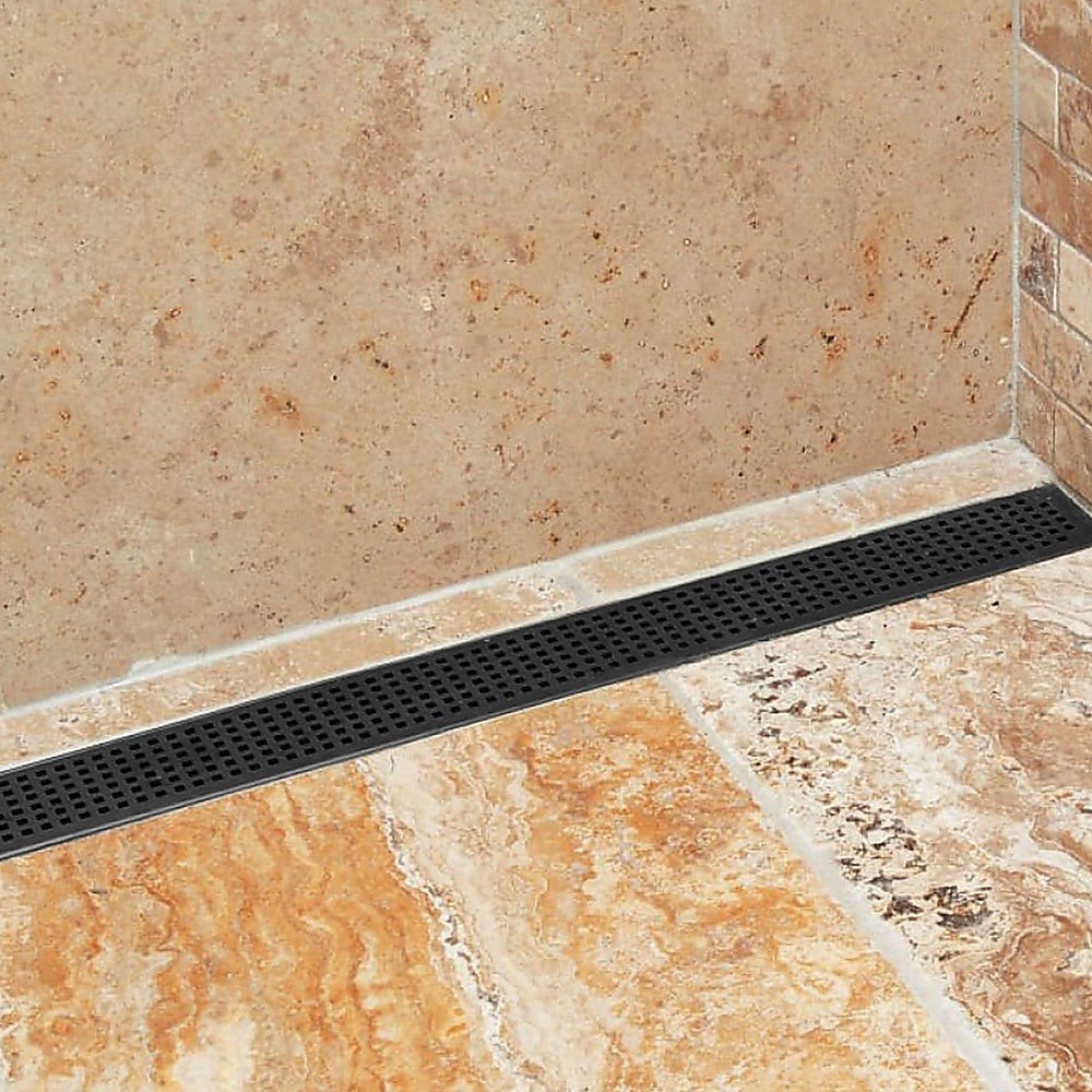 1200mm Bathroom Shower Black Grate Drain w/Centre outlet Floor Waste Square Pattern - Newstart Furniture