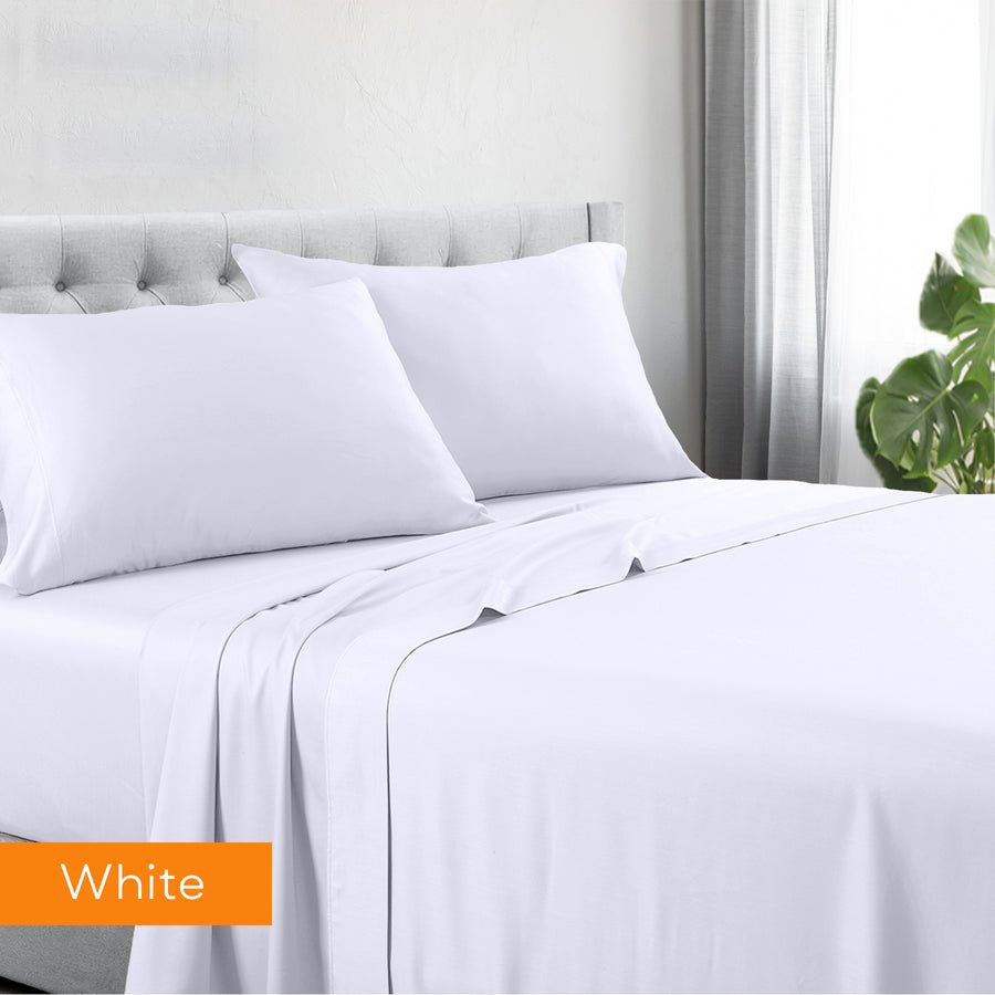 1200tc hotel quality cotton rich sheet set double white - Newstart Furniture