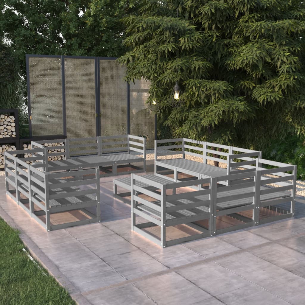13 Piece Garden Lounge Set Grey Solid Pinewood - Newstart Furniture