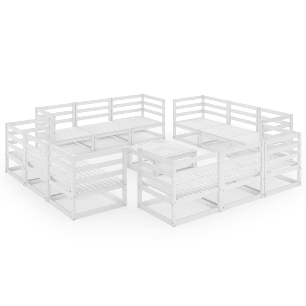 13 Piece Garden Lounge Set White Solid Pinewood - Newstart Furniture