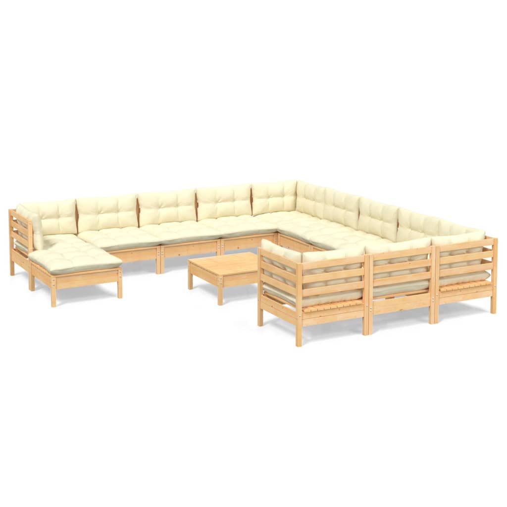 13 Piece Garden Lounge Set with Cream Cushions Pinewood - Newstart Furniture
