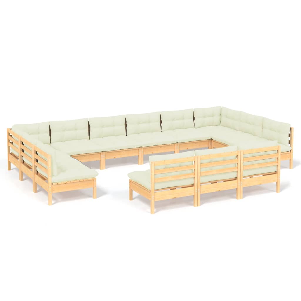 13 Piece Garden Lounge Set with Cream Cushions Solid Pinewood - Newstart Furniture