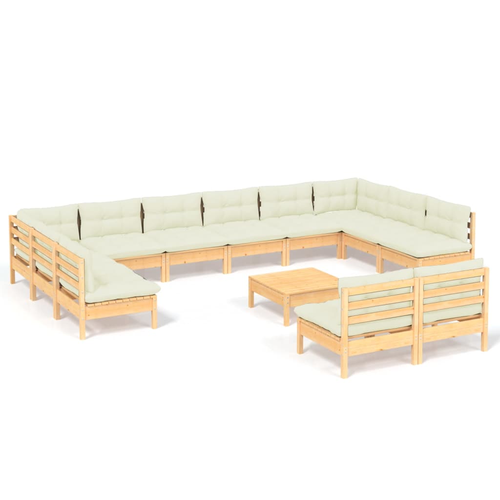 13 Piece Garden Lounge Set with Cream Cushions Solid Pinewood - Newstart Furniture