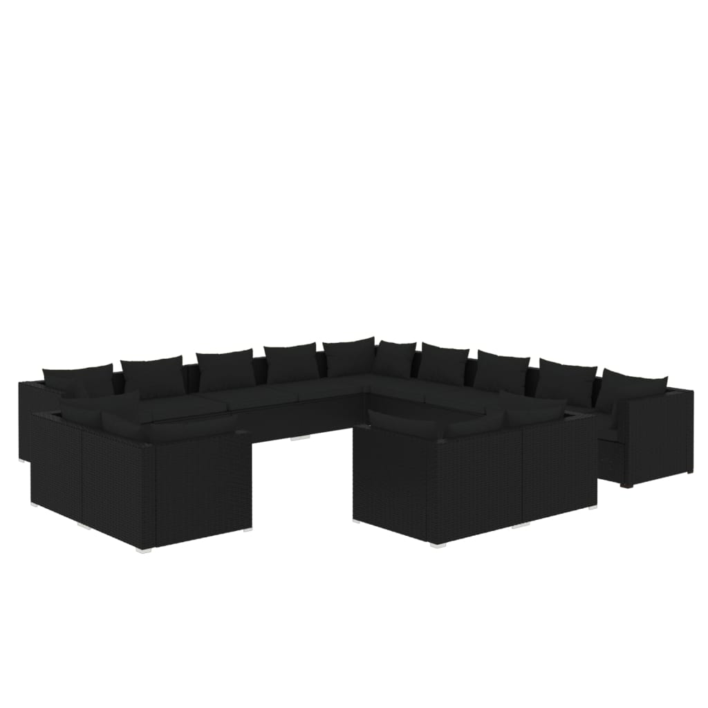 13 Piece Garden Lounge Set with Cushions Black Poly Rattan - Newstart Furniture