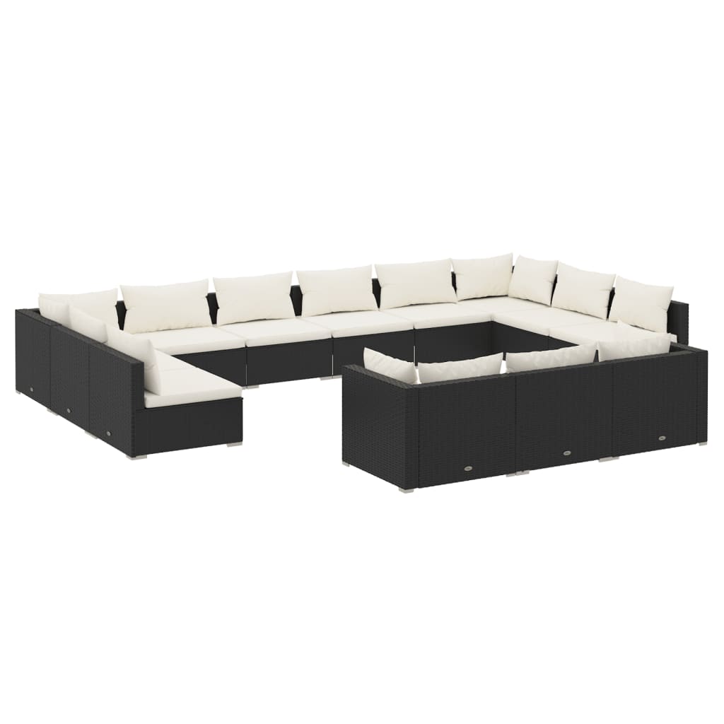 13 Piece Garden Lounge Set with Cushions Black Poly Rattan - Newstart Furniture