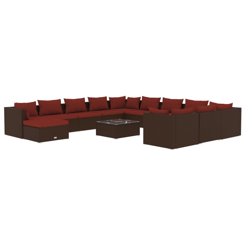 13 Piece Garden Lounge Set with Cushions Poly Rattan Brown - Newstart Furniture