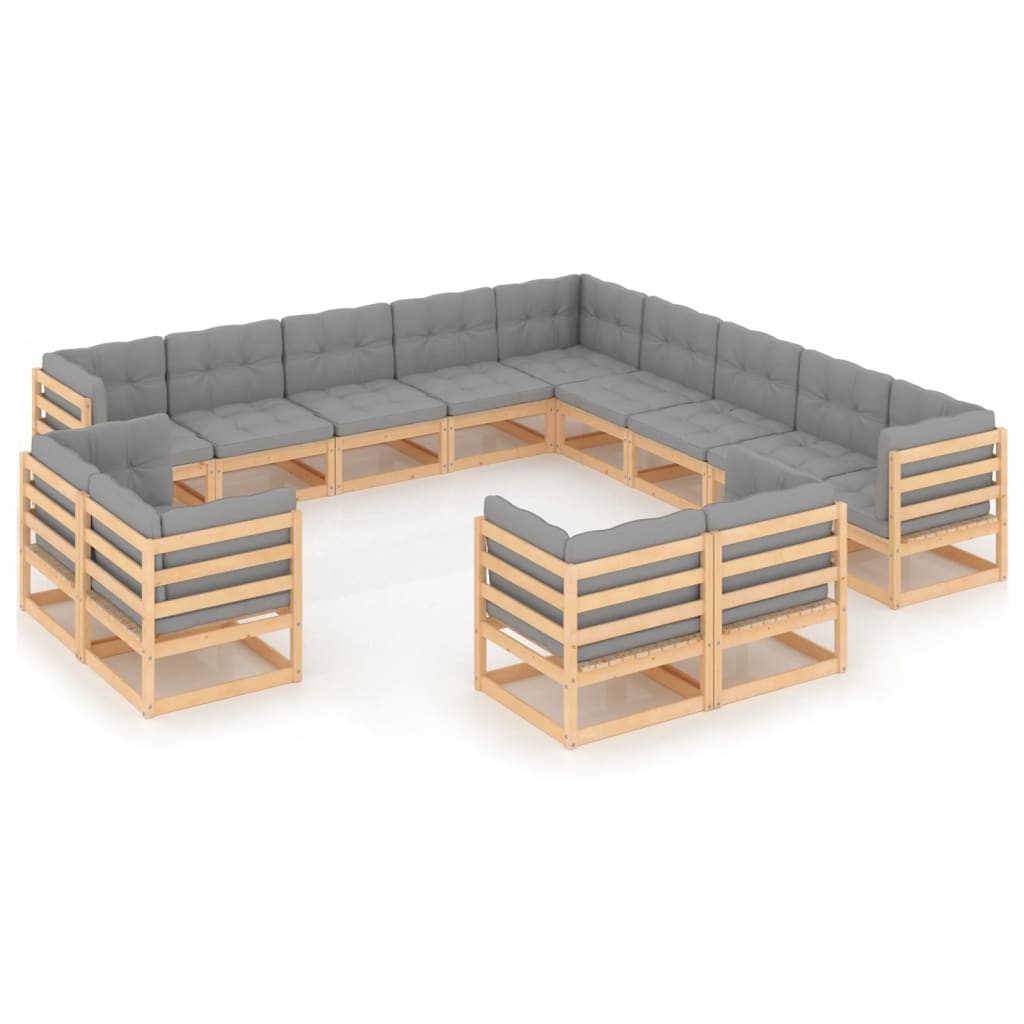 13 Piece Garden Lounge Set with Cushions Solid Pinewood - Newstart Furniture