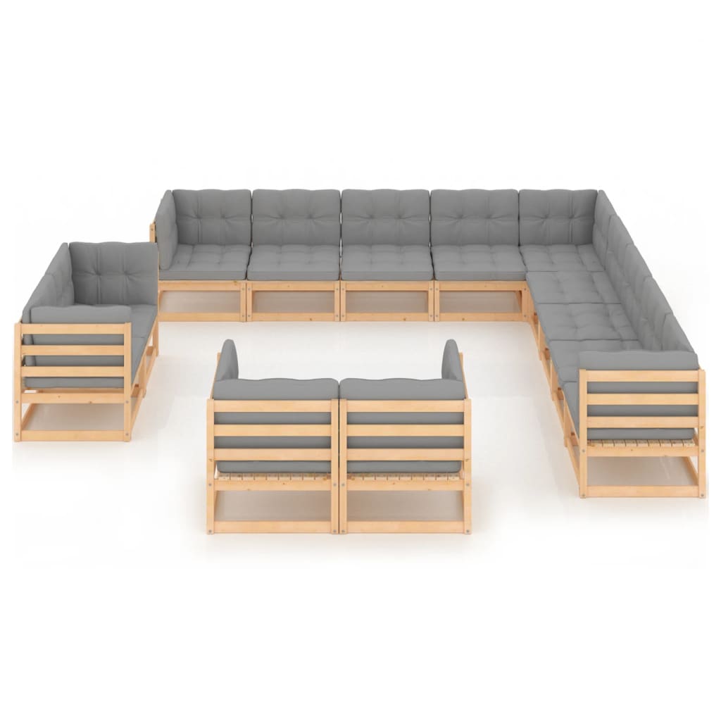 13 Piece Garden Lounge Set with Cushions Solid Pinewood - Newstart Furniture