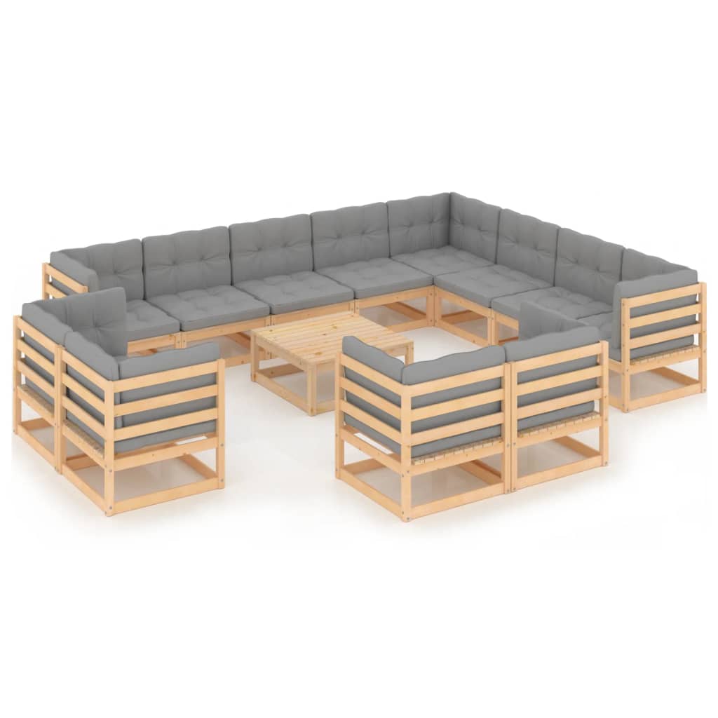 13 Piece Garden Lounge Set with Cushions Solid Pinewood - Newstart Furniture