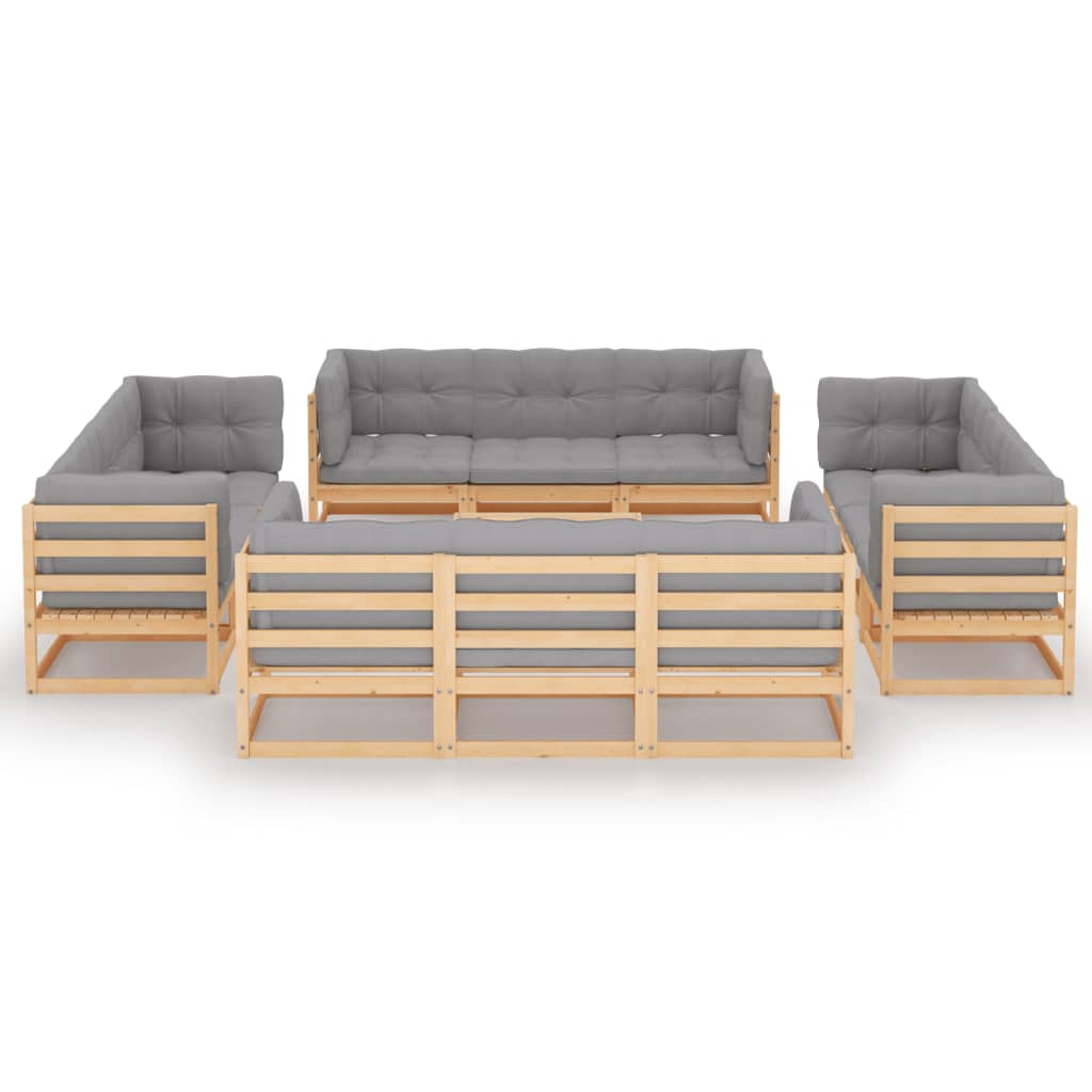 13 Piece Garden Lounge Set with Cushions Solid Pinewood - Newstart Furniture