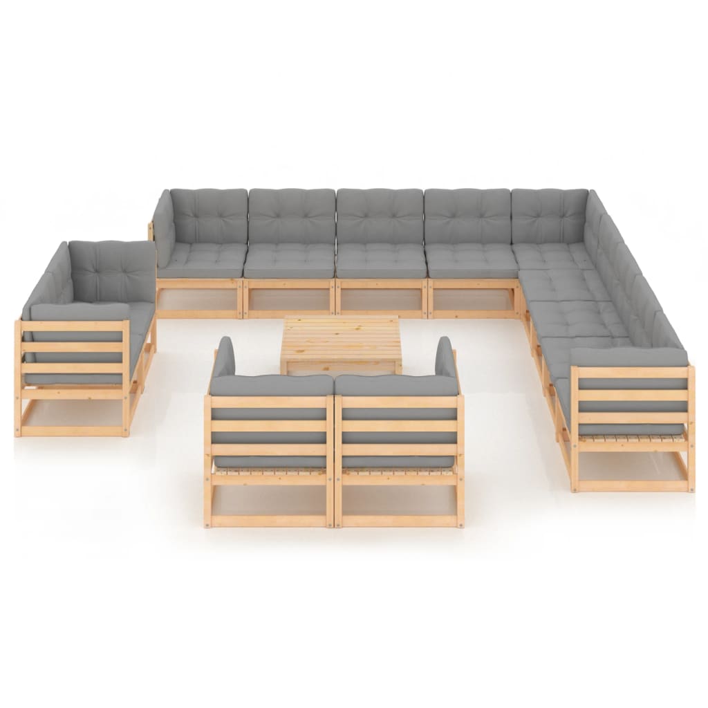 14 Piece Garden Lounge Set with Cushions Solid Pinewood - Newstart Furniture