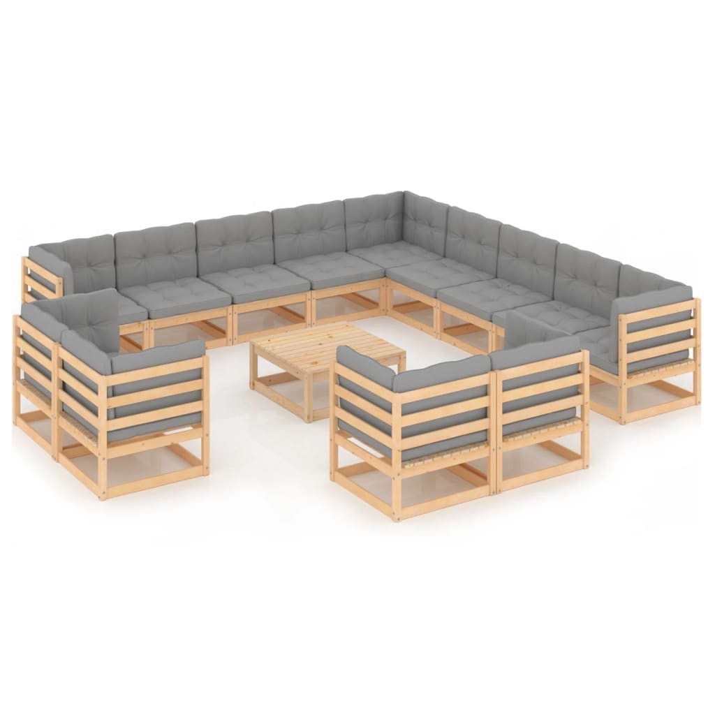 14 Piece Garden Lounge Set with Cushions Solid Pinewood - Newstart Furniture