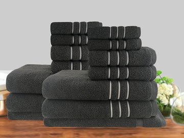 14pc classic dobby stripe cotton towel set 650gsm charcoal - Newstart Furniture