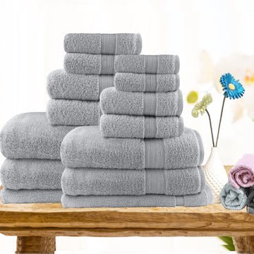 14pc light weight soft cotton bath towel set silver - Newstart Furniture