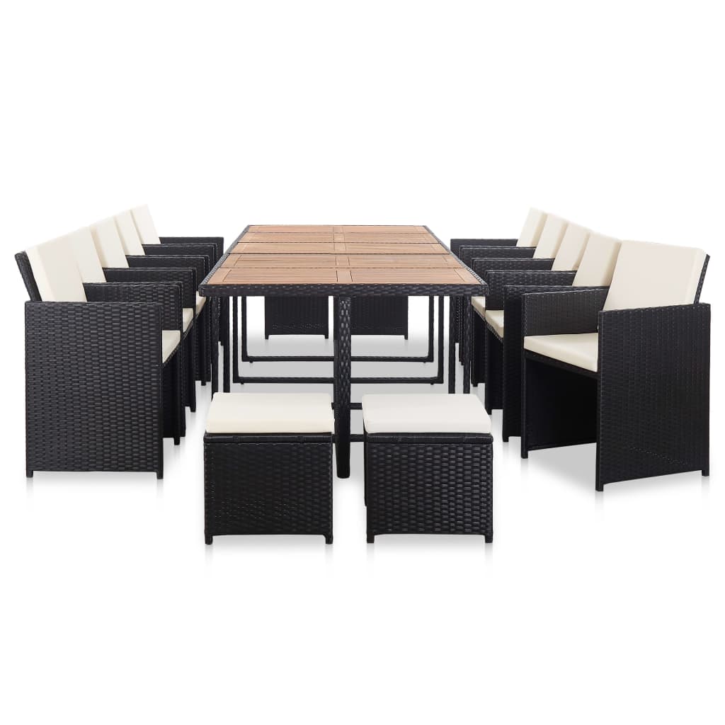 15 Piece Outdoor Dining Set with Cushions Poly Rattan Black - Newstart Furniture