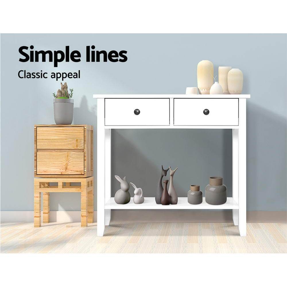 Wooden Hallway Table White 2 Drawers - Newstart Furniture