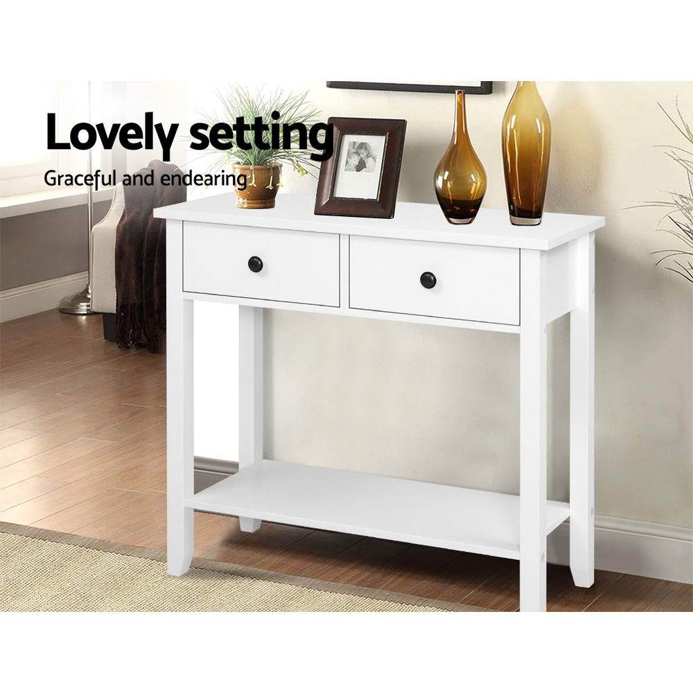 Wooden Hallway Table White 2 Drawers - Newstart Furniture