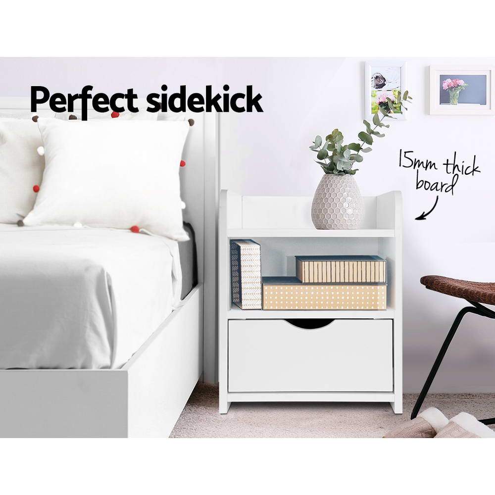 Artiss Bedside Table Drawer White - Newstart Furniture