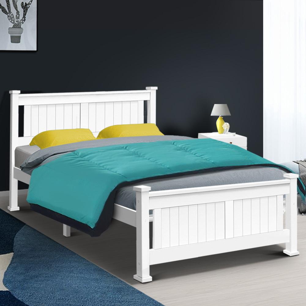 Wooden Bed Frame Double Size White - Newstart Furniture