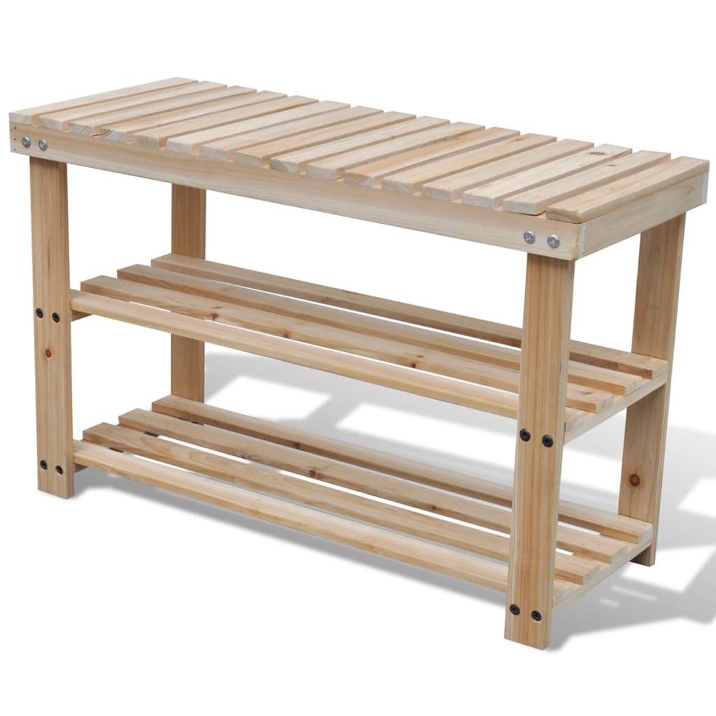 2-in-1 Shoe Rack with Bench Top Solid Fir Wood - Newstart Furniture