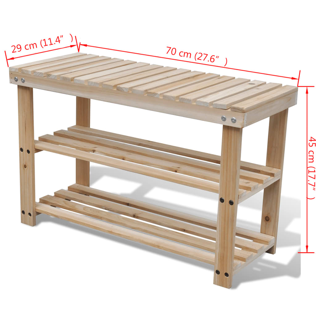 2-in-1 Shoe Rack with Bench Top Solid Fir Wood - Newstart Furniture