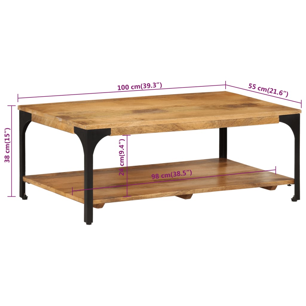 2-Layer Coffee Table 100x55x38 cm Solid Wood Mango and Steel - Newstart Furniture