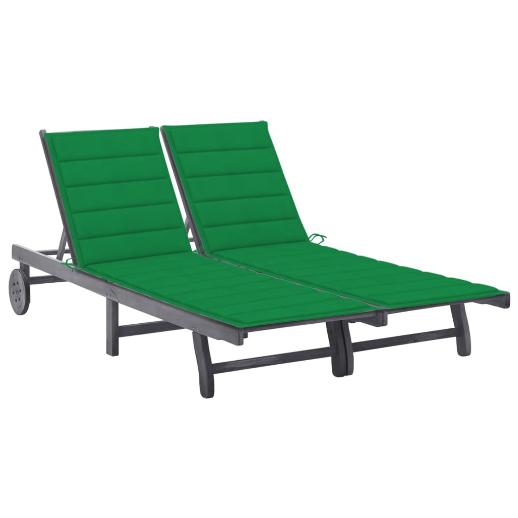2-Person Garden Sun Lounger with Cushion Grey Solid Acacia Wood - Newstart Furniture