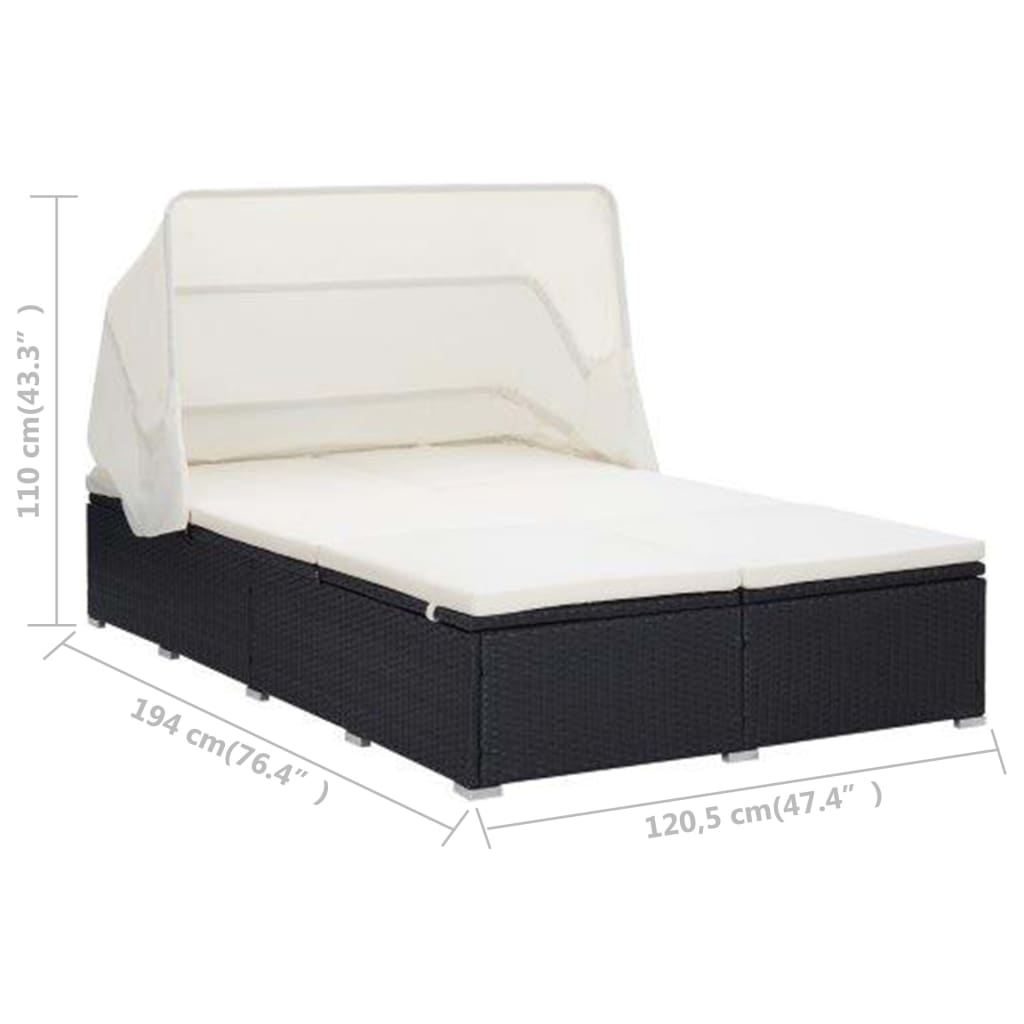 2-Person Sunbed with Cushion Poly Rattan Black - Newstart Furniture