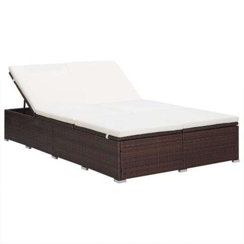 2-Person Sunbed with Cushion Poly Rattan Brown - Newstart Furniture