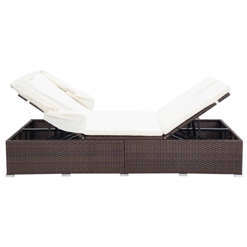 2-Person Sunbed with Cushion Poly Rattan Brown - Newstart Furniture