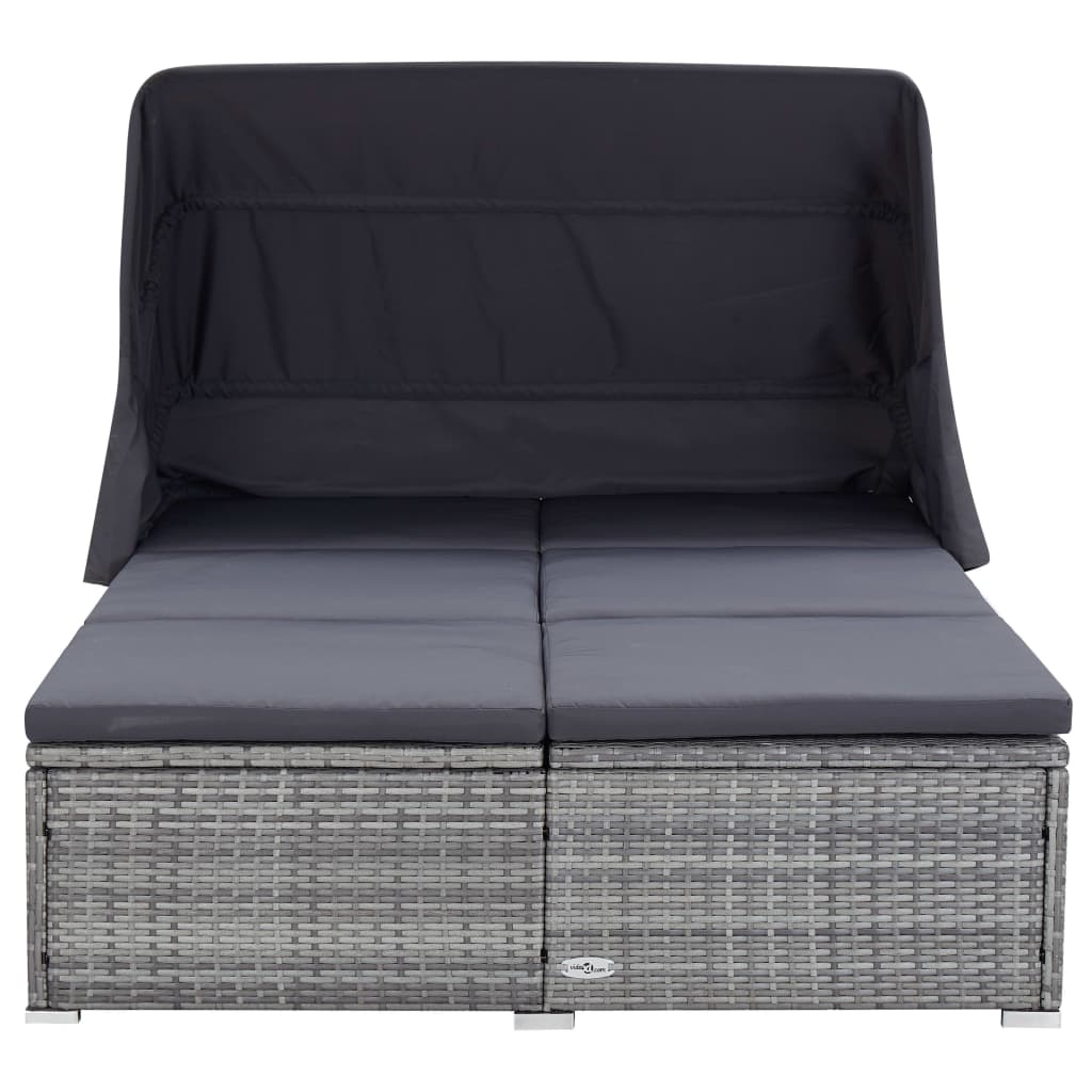 2-Person Sunbed with Cushion Poly Rattan Grey - Newstart Furniture
