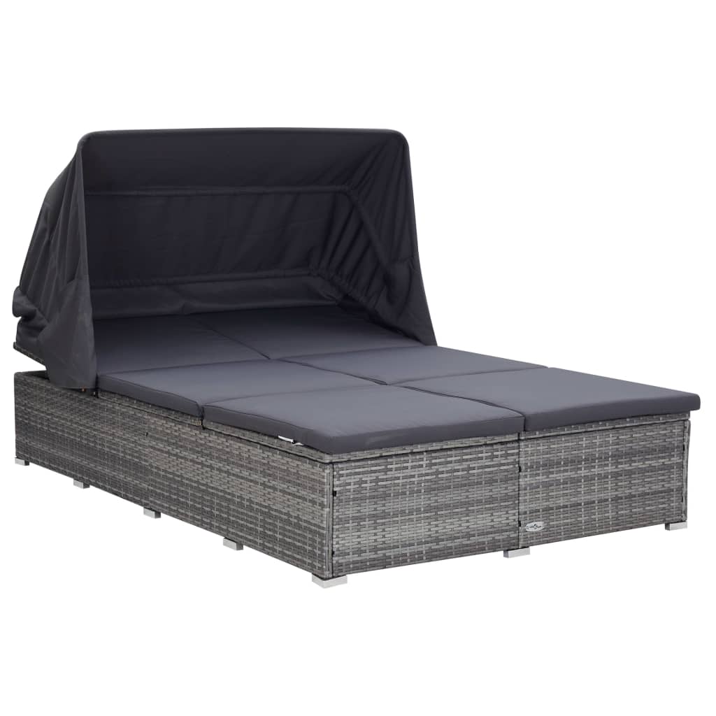 2-Person Sunbed with Cushion Poly Rattan Grey - Newstart Furniture